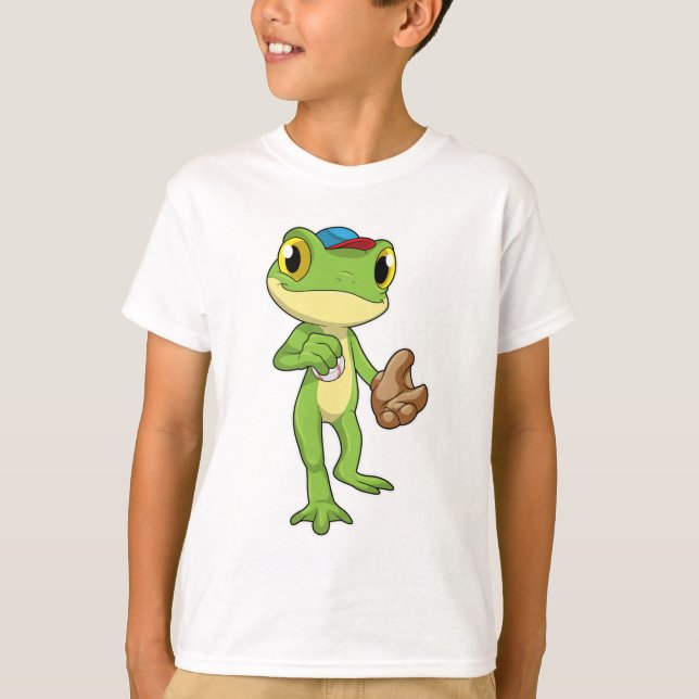 Frog at Baseball with Baseball glove T-Shirt (Front)