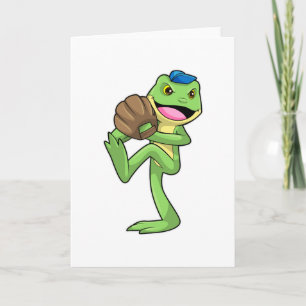 Frog at Baseball with Gloves Card