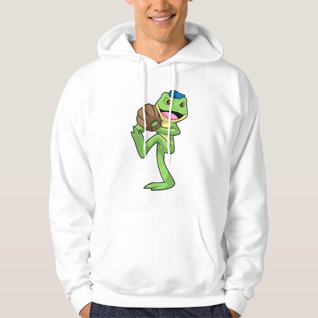 Frog at Baseball with Gloves Hoodie (Front)
