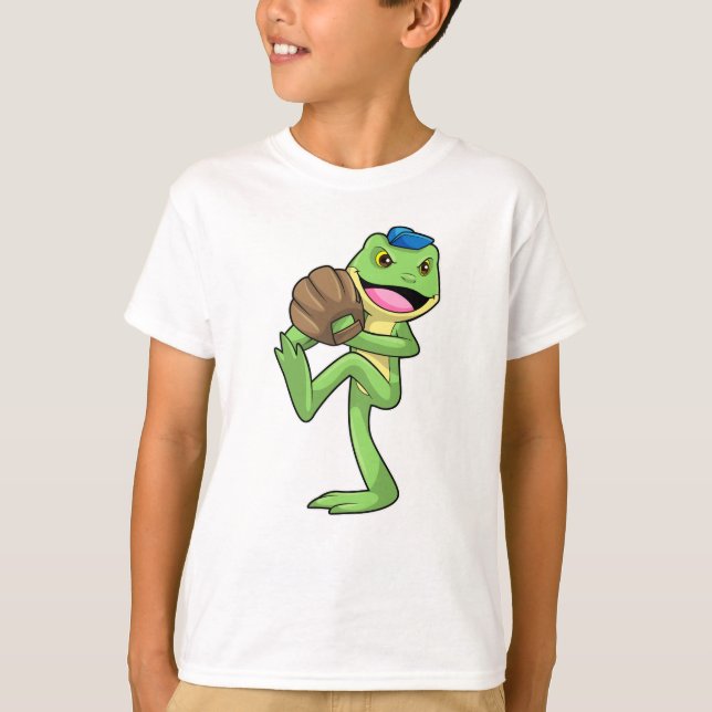 Frog at Baseball with Gloves T-Shirt (Front)