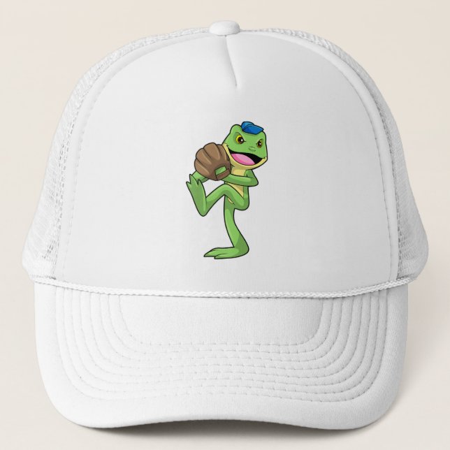 Frog at Baseball with Gloves Trucker Hat (Front)