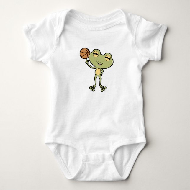 Frog at Basketball Sports Baby Bodysuit (Front)