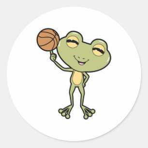 Frog at Basketball Sports Classic Round Sticker