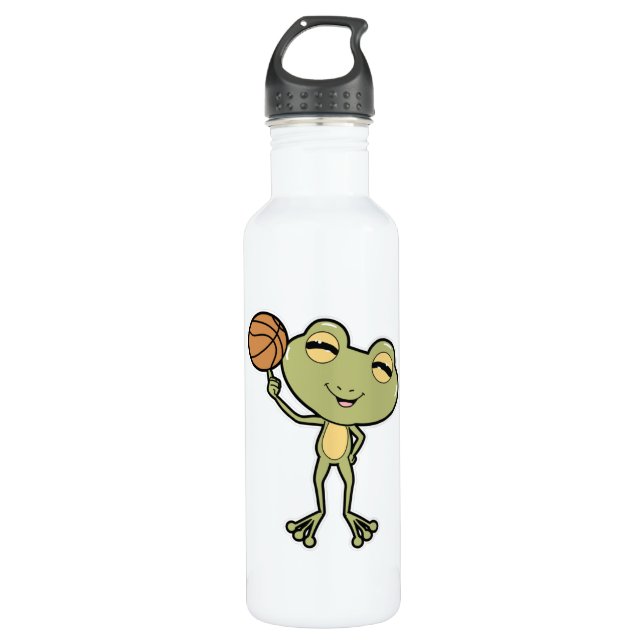 Frog at Basketball Sports Stainless Steel Water Bottle (Front)