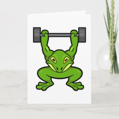 Frog at Bodybuilding with Barbell Card