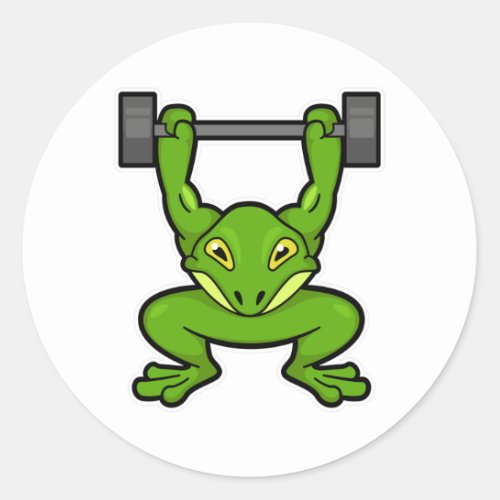 Frog at Bodybuilding with Barbell Classic Round Sticker