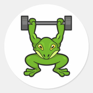 Frog at Bodybuilding with Barbell Classic Round Sticker