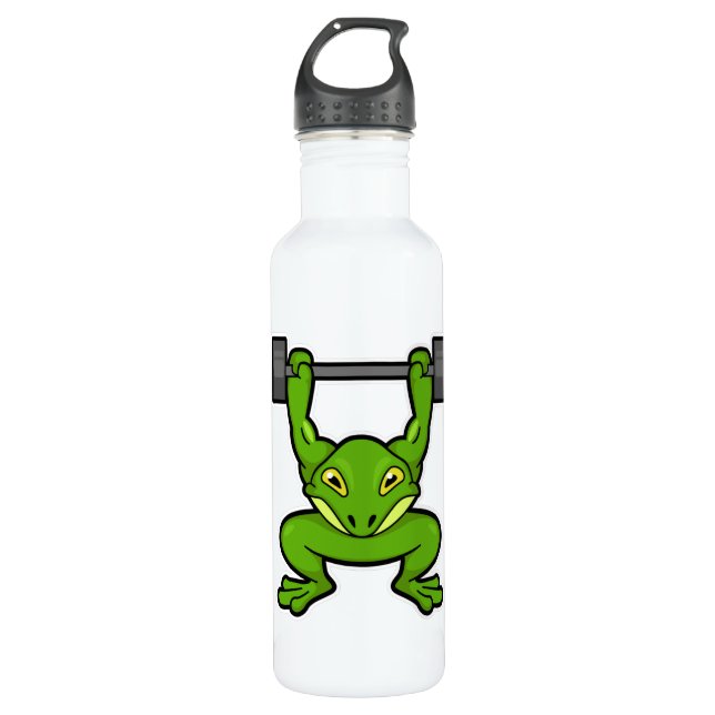 Frog at Bodybuilding with Barbell Stainless Steel Water Bottle (Front)