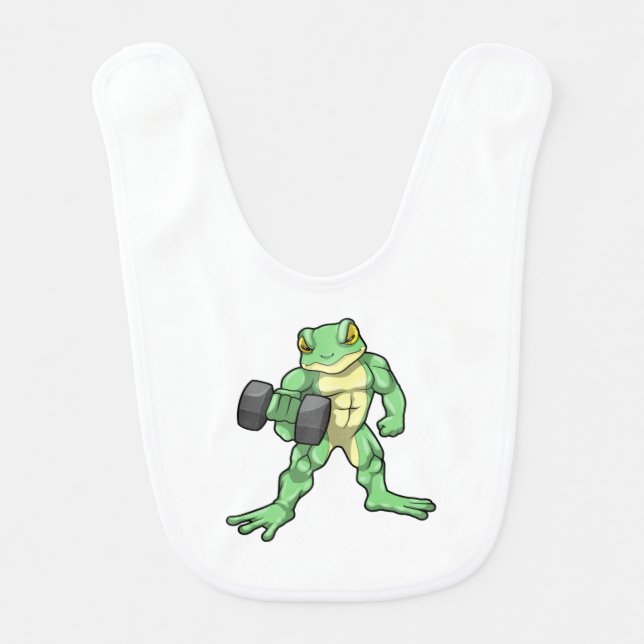 Frog at Bodybuilding with Dumbbell Baby Bib (Front)