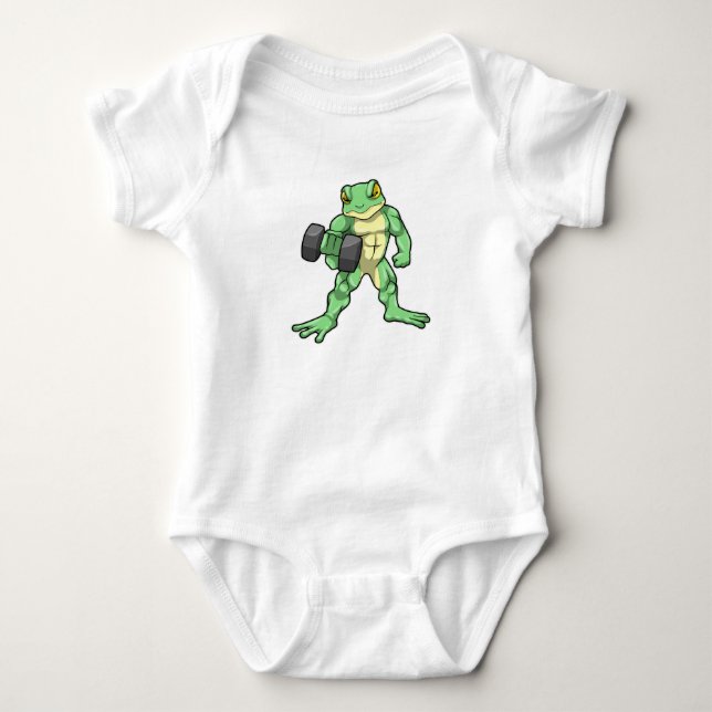 Frog at Bodybuilding with Dumbbell Baby Bodysuit (Front)