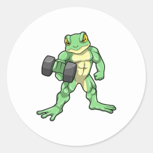 Frog at Bodybuilding with Dumbbell Classic Round Sticker