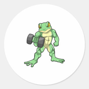 Frog at Bodybuilding with Dumbbell Classic Round Sticker
