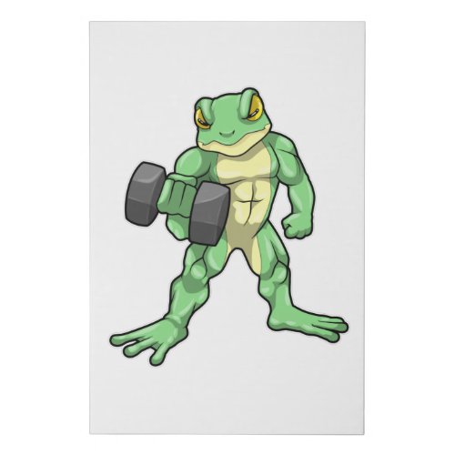 Frog at Bodybuilding with Dumbbell Faux Canvas Print