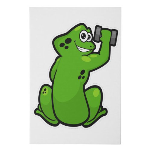 Frog at Bodybuilding with Dumbbell Faux Canvas Print