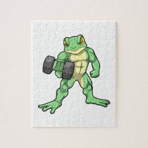 Frog at Bodybuilding with Dumbbell Jigsaw Puzzle