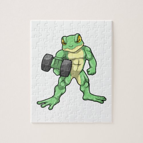 Frog at Bodybuilding with Dumbbell Jigsaw Puzzle