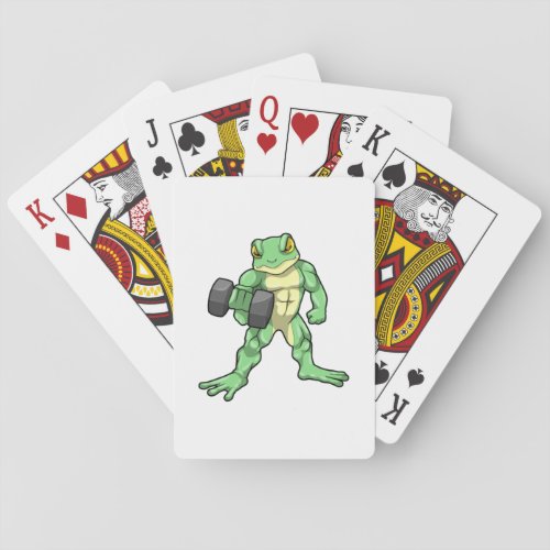 Frog at Bodybuilding with Dumbbell Poker Cards