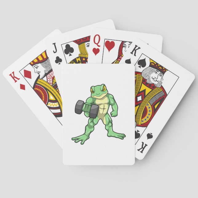 Frog at Bodybuilding with Dumbbell Poker Cards (Back)