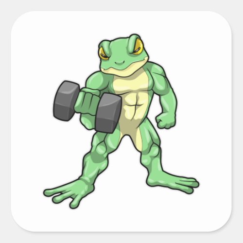 Frog at Bodybuilding with Dumbbell Square Sticker