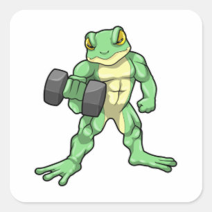 Frog at Bodybuilding with Dumbbell Square Sticker