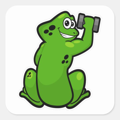 Frog at Bodybuilding with Dumbbell Square Sticker