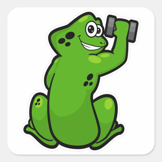 Frog at Bodybuilding with Dumbbell Square Sticker (Front)