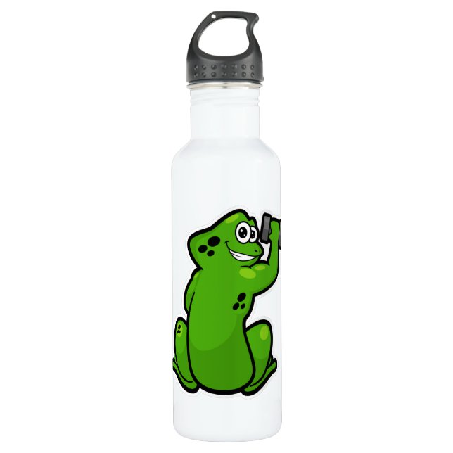 Frog at Bodybuilding with Dumbbell Stainless Steel Water Bottle (Front)