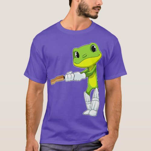 Frog at Cricket with Cricket bat1  T_Shirt