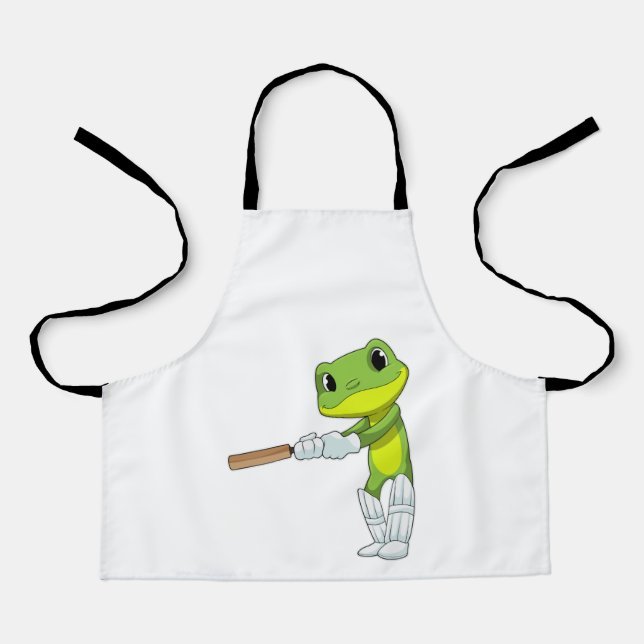 Frog at Cricket with Cricket bat Apron (Front)