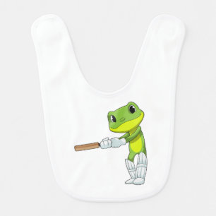 Frog at Cricket with Cricket bat Baby Bib