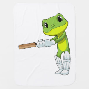 Frog at Cricket with Cricket bat Baby Blanket