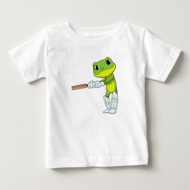 Frog at Cricket with Cricket bat Baby T-Shirt (Front)