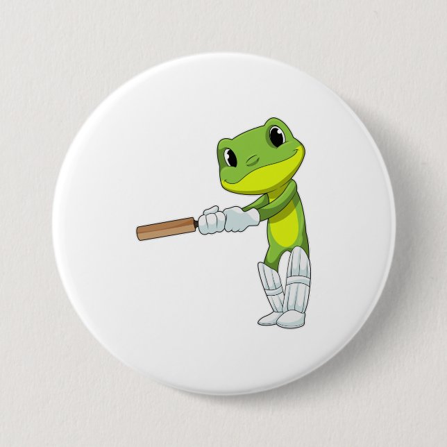 Frog at Cricket with Cricket bat Button (Front)
