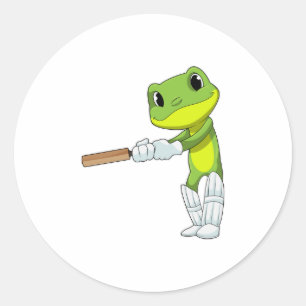 Frog at Cricket with Cricket bat Classic Round Sticker