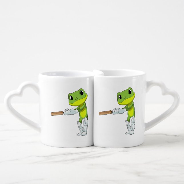 Frog at Cricket with Cricket bat Coffee Mug Set (Front Nesting)