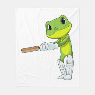 Frog at Cricket with Cricket bat Fleece Blanket