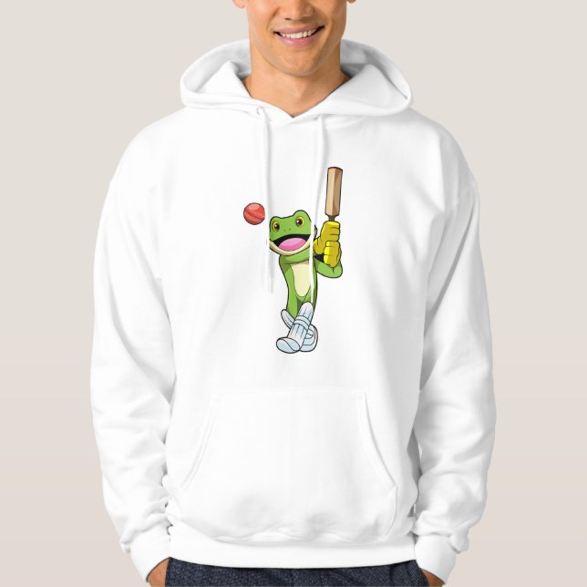 Frog at Cricket with Cricket bat Hoodie (Front)