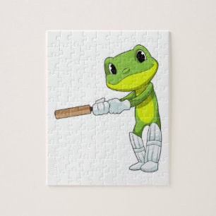 Frog at Cricket with Cricket bat Jigsaw Puzzle