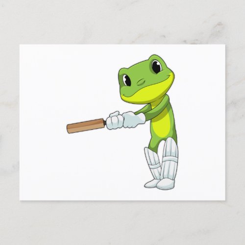 Frog at Cricket with Cricket bat Postcard