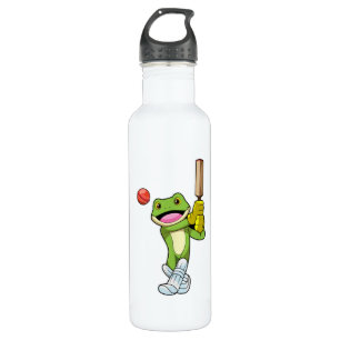 Frog at Cricket with Cricket bat Stainless Steel Water Bottle