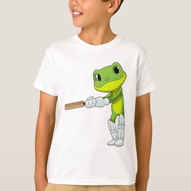 Frog at Cricket with Cricket bat T-Shirt (Front)