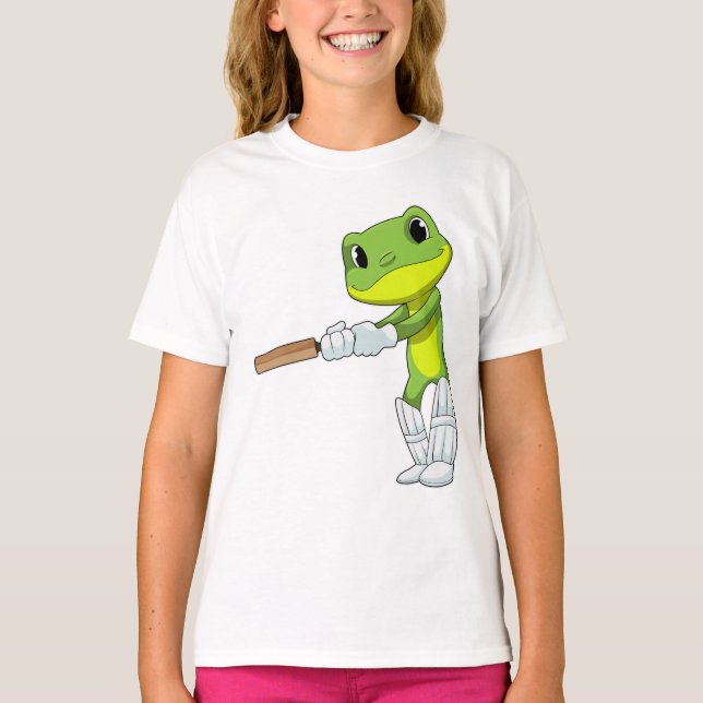 Frog at Cricket with Cricket bat T-Shirt (Front)