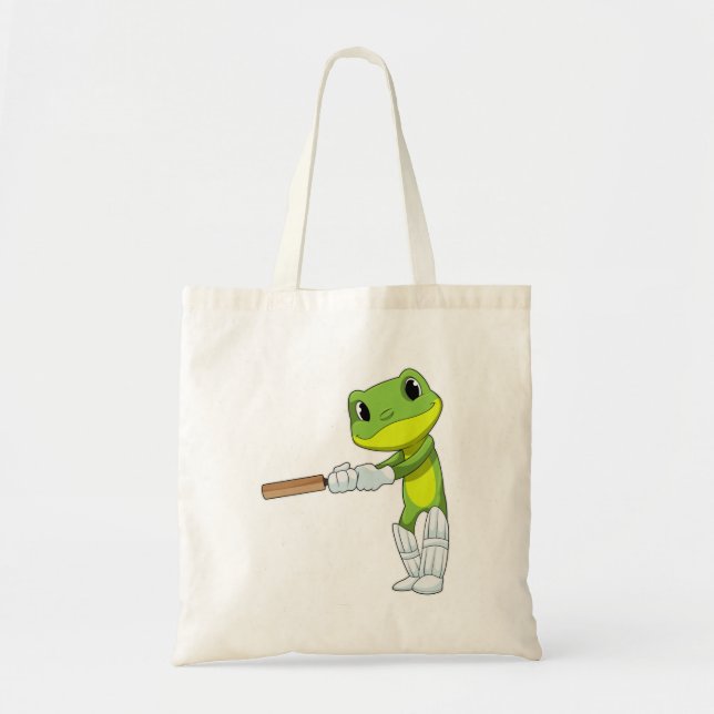 Frog at Cricket with Cricket bat Tote Bag (Front)