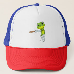 Frog at Cricket with Cricket bat Trucker Hat