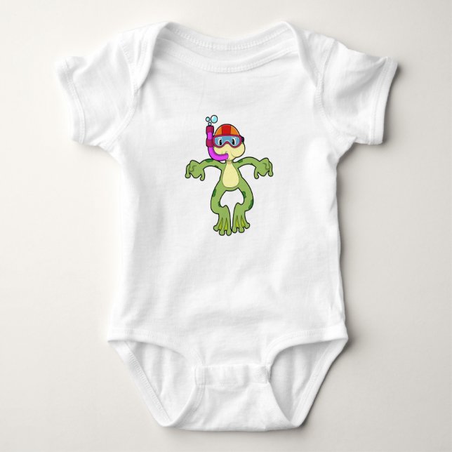 Frog at Diving with Snorkel Baby Bodysuit (Front)