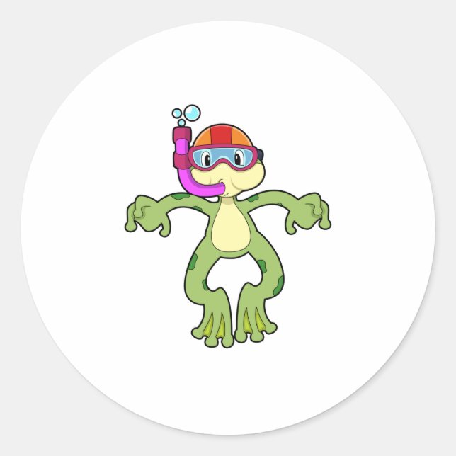 Frog at Diving with Snorkel Classic Round Sticker (Front)