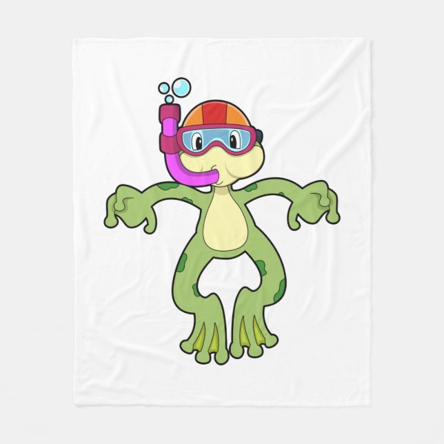 Frog at Diving with Snorkel Fleece Blanket (Front)