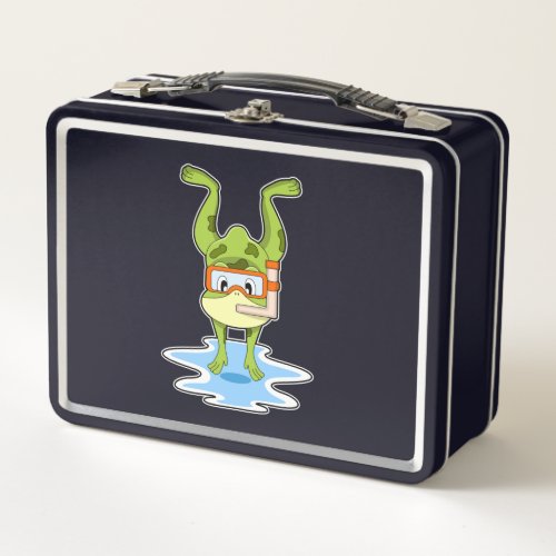 Frog at Diving with Snorkel Metal Lunch Box