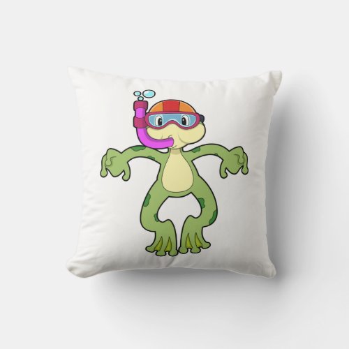 Frog at Diving with Snorkel Throw Pillow