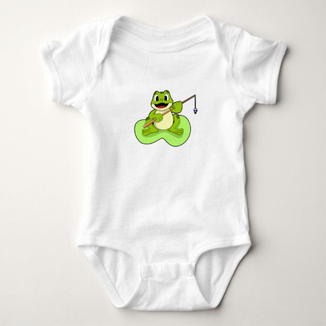 Frog at Fishing with Fishing rod Baby Bodysuit (Front)